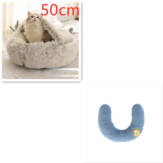 2 In 1 Dog And Cat Bed Round, Plush  and Warm