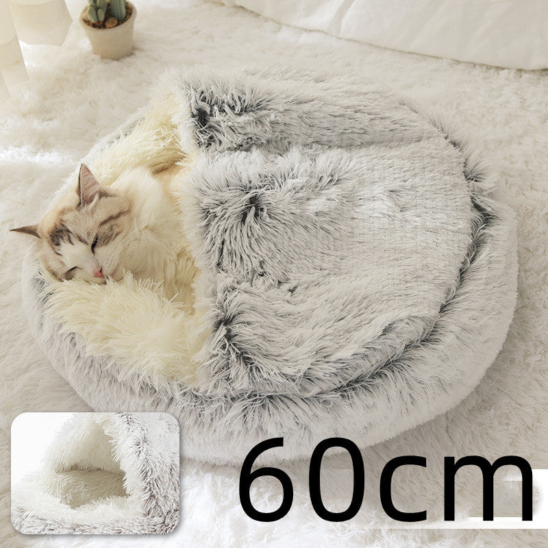 2 In 1 Dog And Cat Bed Round, Plush  and Warm