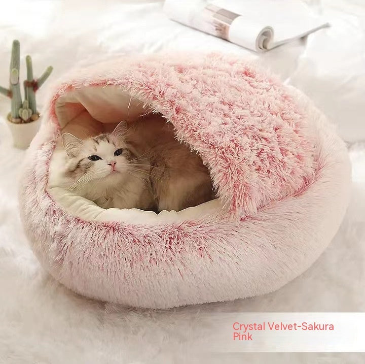 2 In 1 Dog And Cat Bed Round, Plush  and Warm