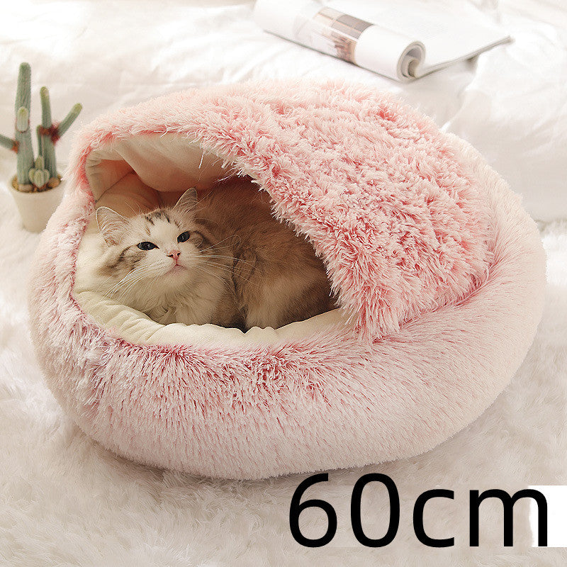 2 In 1 Dog And Cat Bed Round, Plush  and Warm