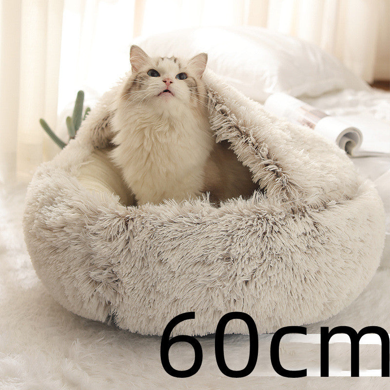 2 In 1 Dog And Cat Bed Round, Plush  and Warm