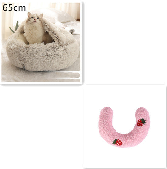 2 In 1 Dog And Cat Bed Round, Plush  and Warm