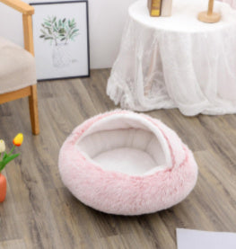 2 In 1 Dog And Cat Bed Round, Plush  and Warm