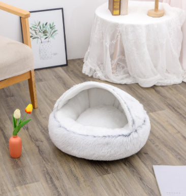 2 In 1 Dog And Cat Bed Round, Plush  and Warm
