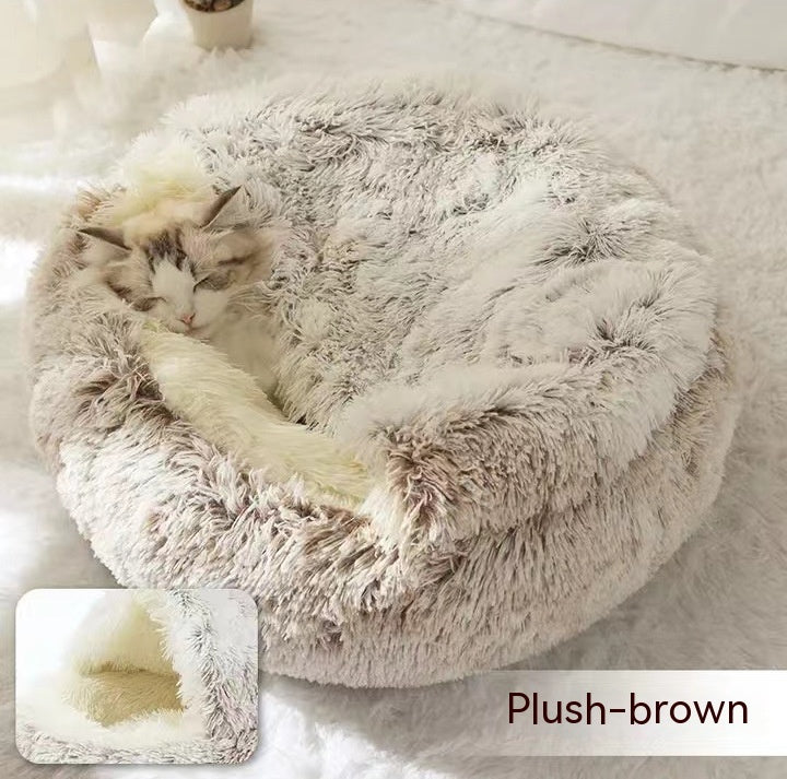 2 In 1 Dog And Cat Bed Round, Plush  and Warm