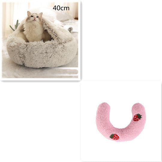 2 In 1 Dog And Cat Bed Round, Plush  and Warm